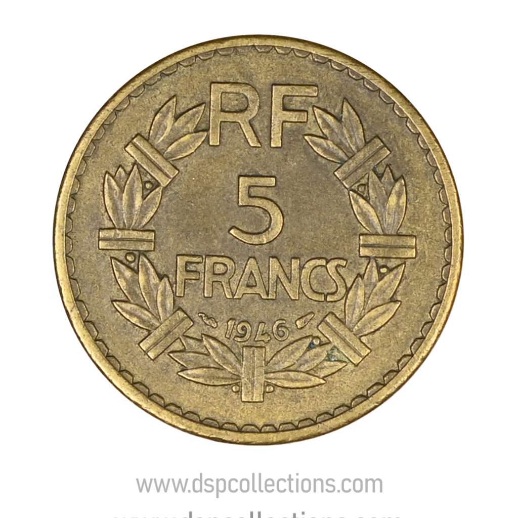 FRANCE, pièce de 5 Francs 1946, Lavrillier Bronze-Aluminium