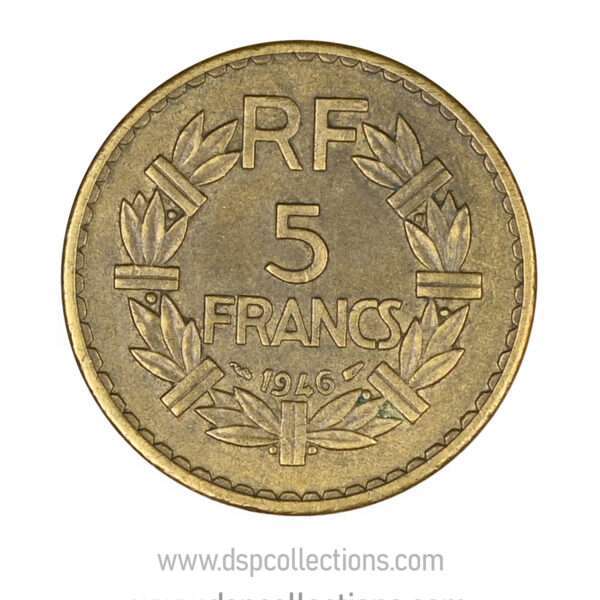 FRANCE, pièce de 5 Francs 1946, Lavrillier Bronze-Aluminium