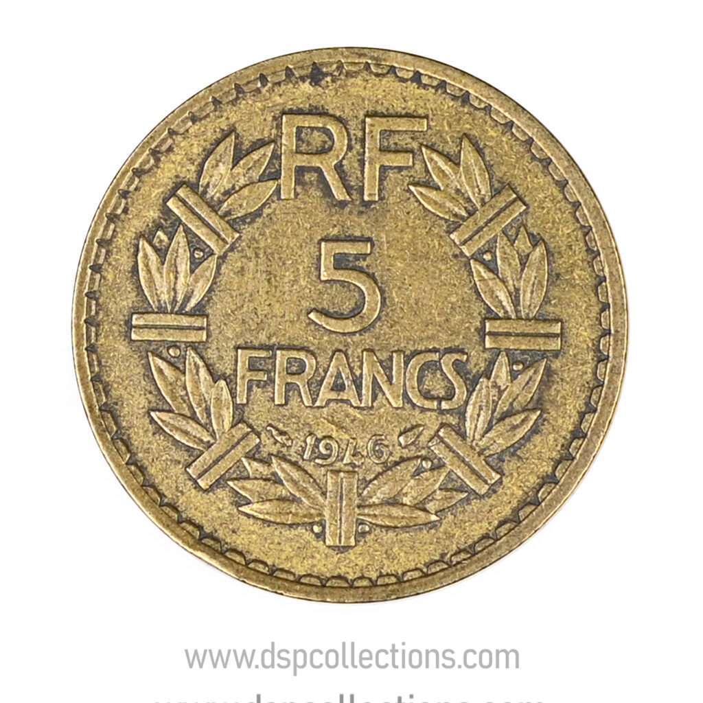 FRANCE, pièce de 5 Francs 1946, Lavrillier Bronze-Aluminium