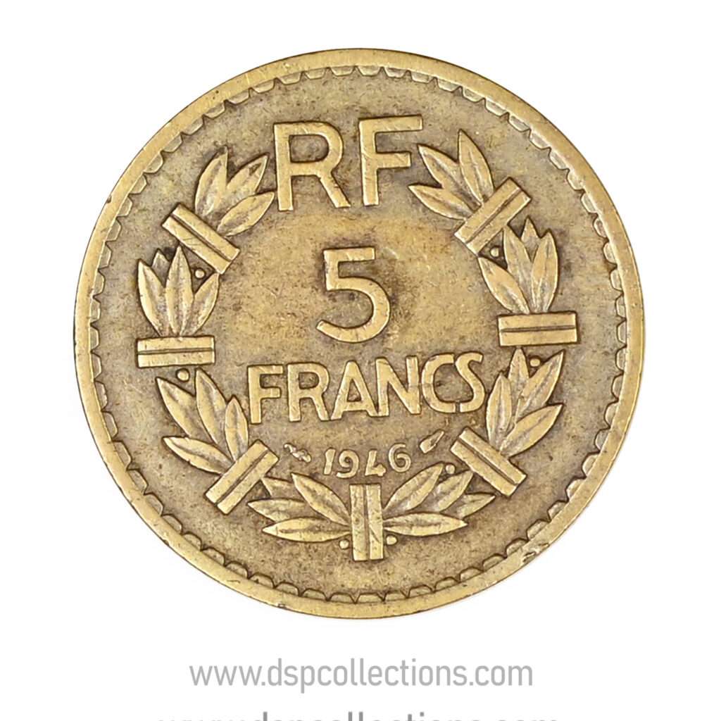 FRANCE, pièce de 5 Francs 1946, Lavrillier Bronze-Aluminium