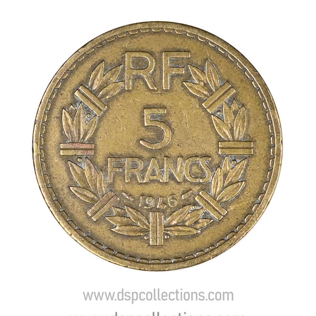 FRANCE, pièce de 5 Francs 1946, Lavrillier Bronze-Aluminium