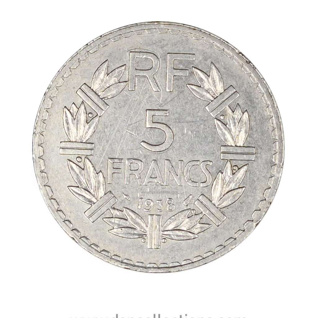 FRANCE, pièce de 5 Francs 1938, Lavrillier Nickel