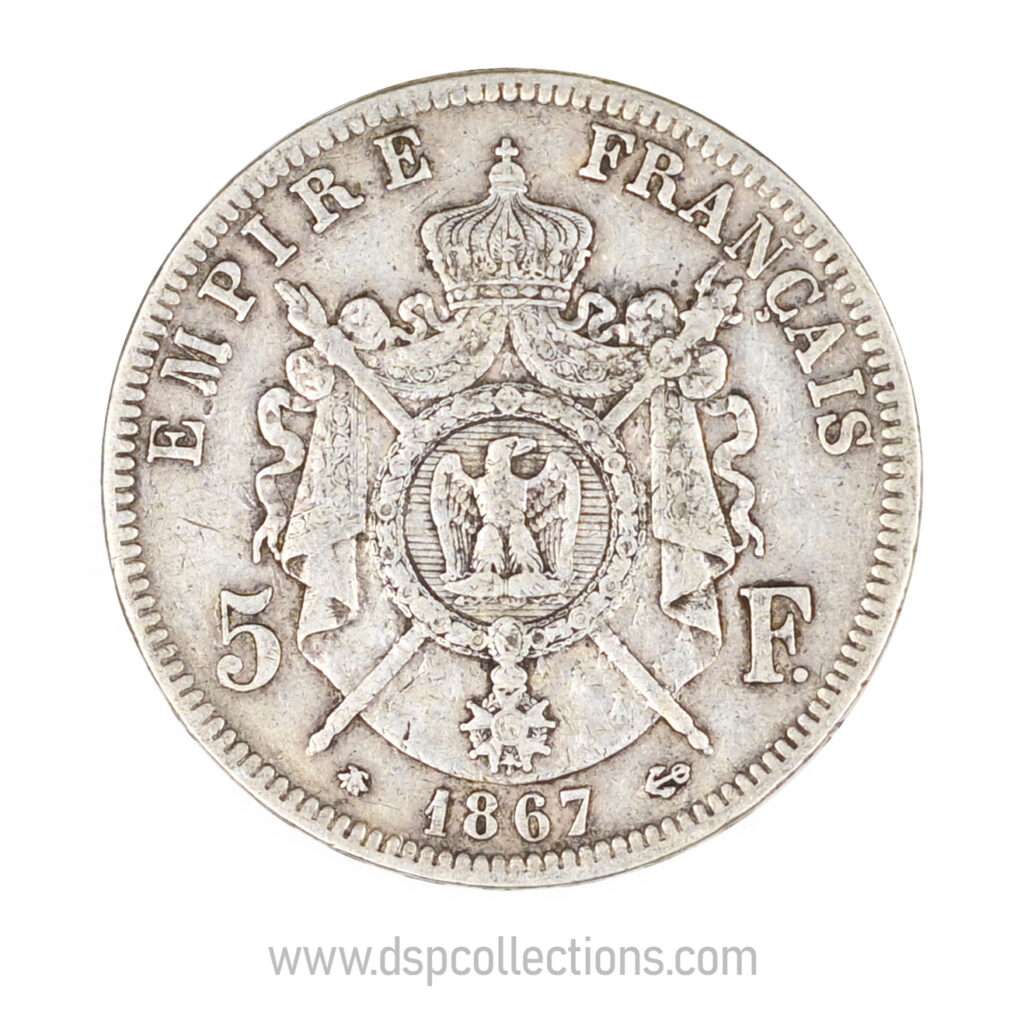 FRANCE, pièce de 5 Francs Napoléon III, 1867 A / Paris