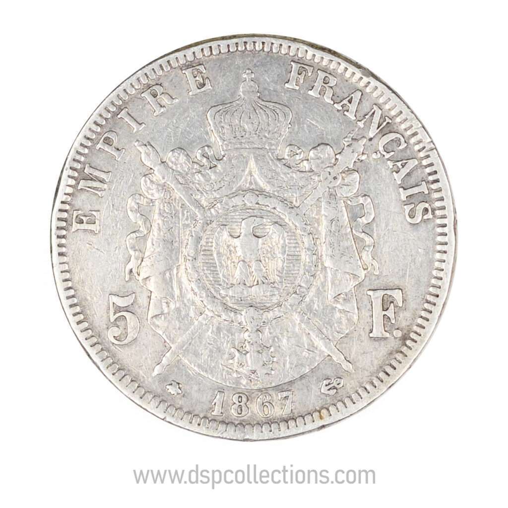 FRANCE, pièce de 5 Francs Napoléon III, 1867 A / Paris