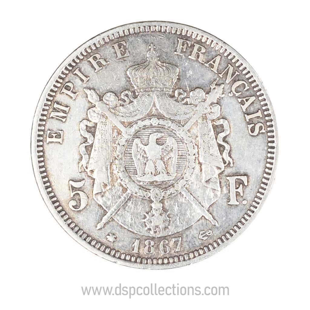 FRANCE, pièce de 5 Francs Napoléon III, 1867 A / Paris