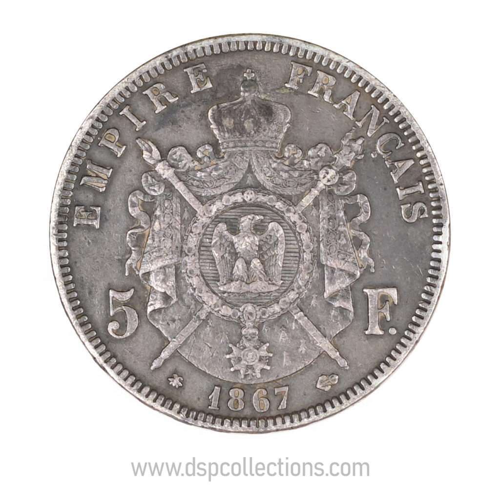 FRANCE, pièce de 5 Francs Napoléon III, 1867 A / Paris