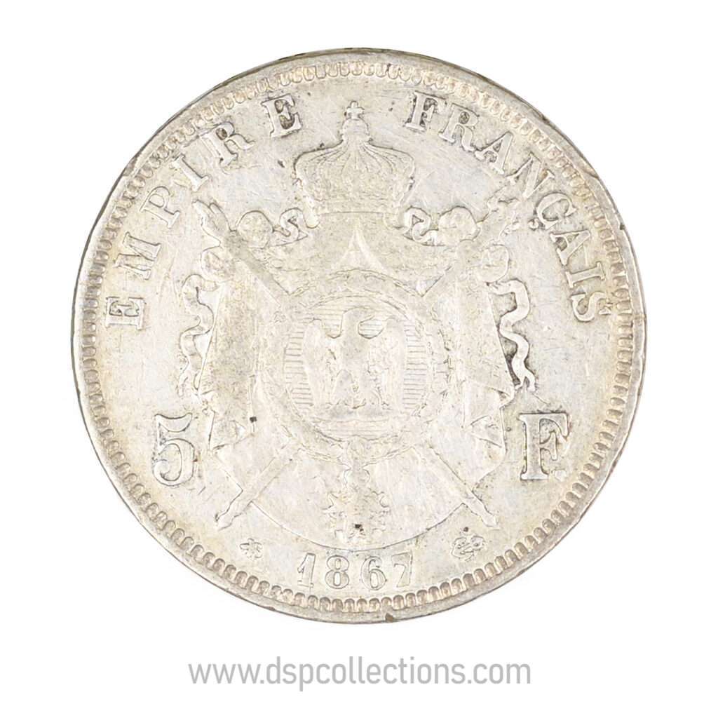 FRANCE, pièce de 5 Francs Napoléon III, 1867 A / Paris