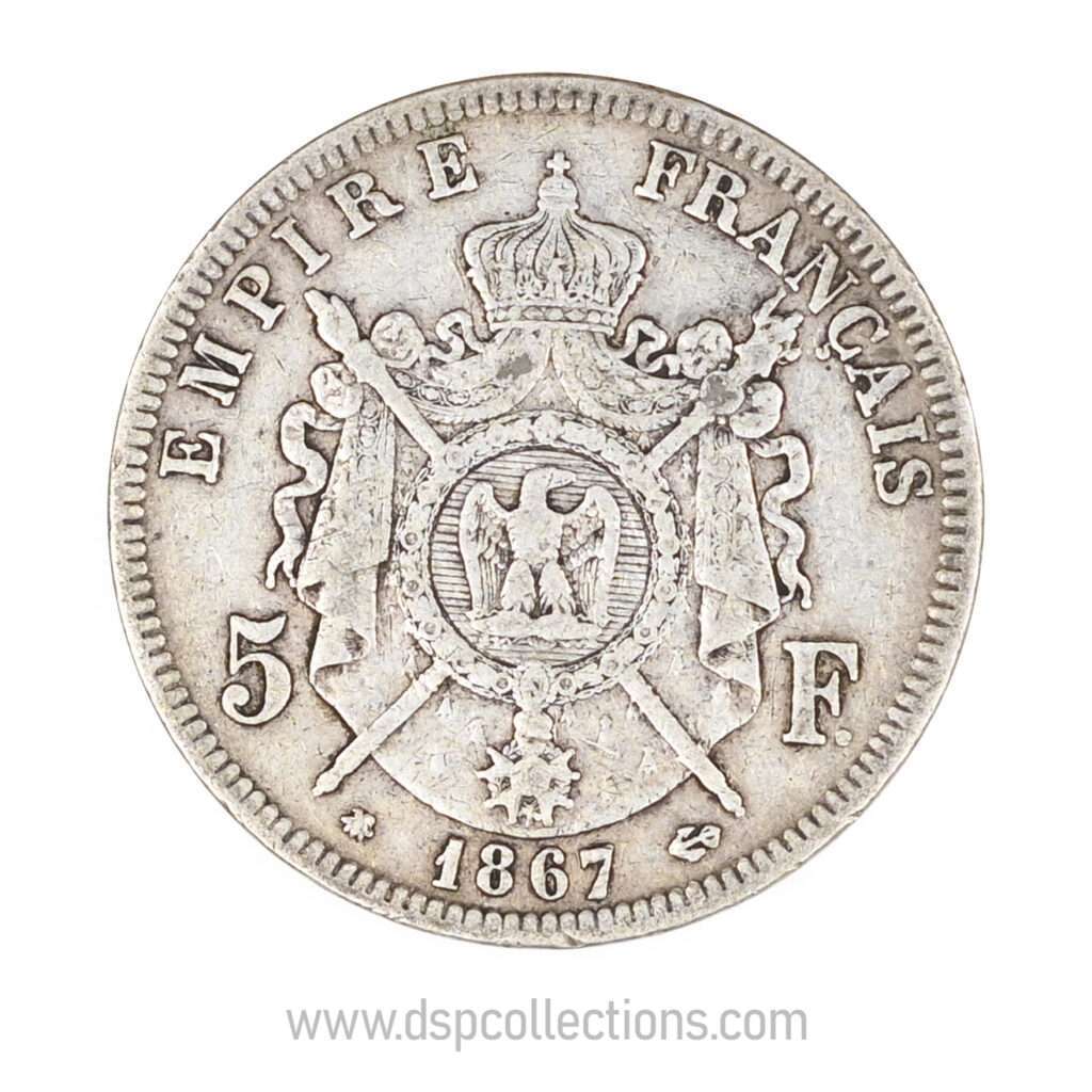 FRANCE, pièce de 5 Francs Napoléon III, 1867 A / Paris