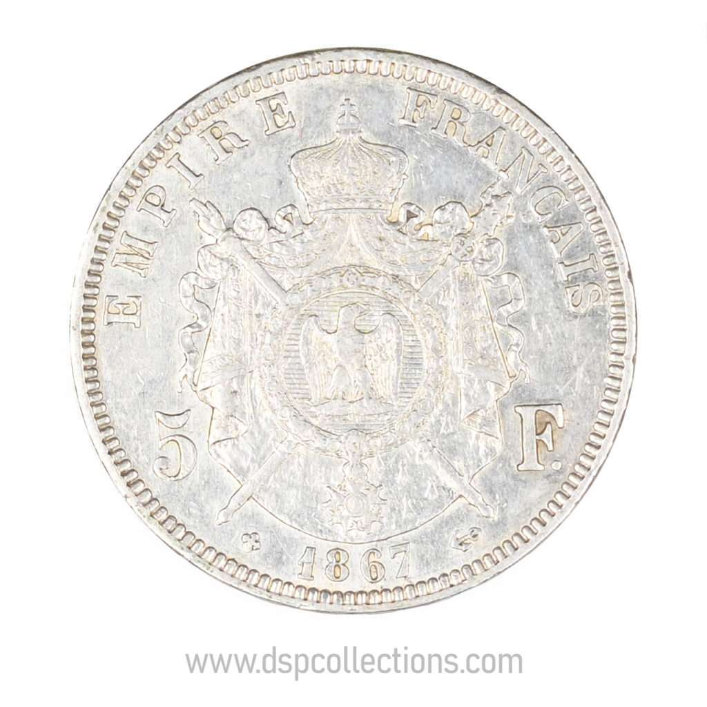 FRANCE, pièce de 5 Francs Napoléon III, 1867 BB / Strasbourg