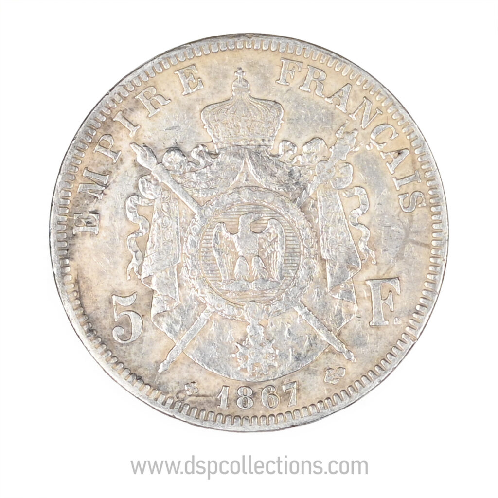 FRANCE, pièce de 5 Francs Napoléon III, 1867 BB / Strasbourg