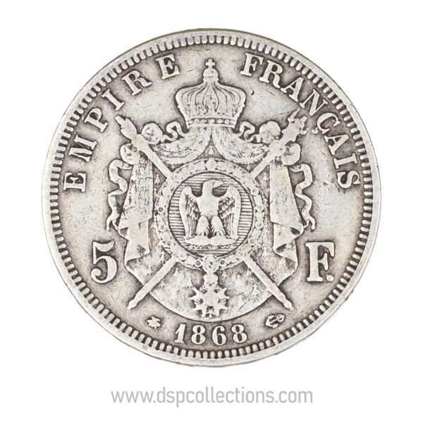 FRANCE, pièce de 5 Francs Napoléon III, 1868 A / Paris