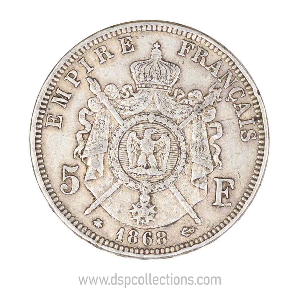 FRANCE, pièce de 5 Francs Napoléon III, 1868 A / Paris