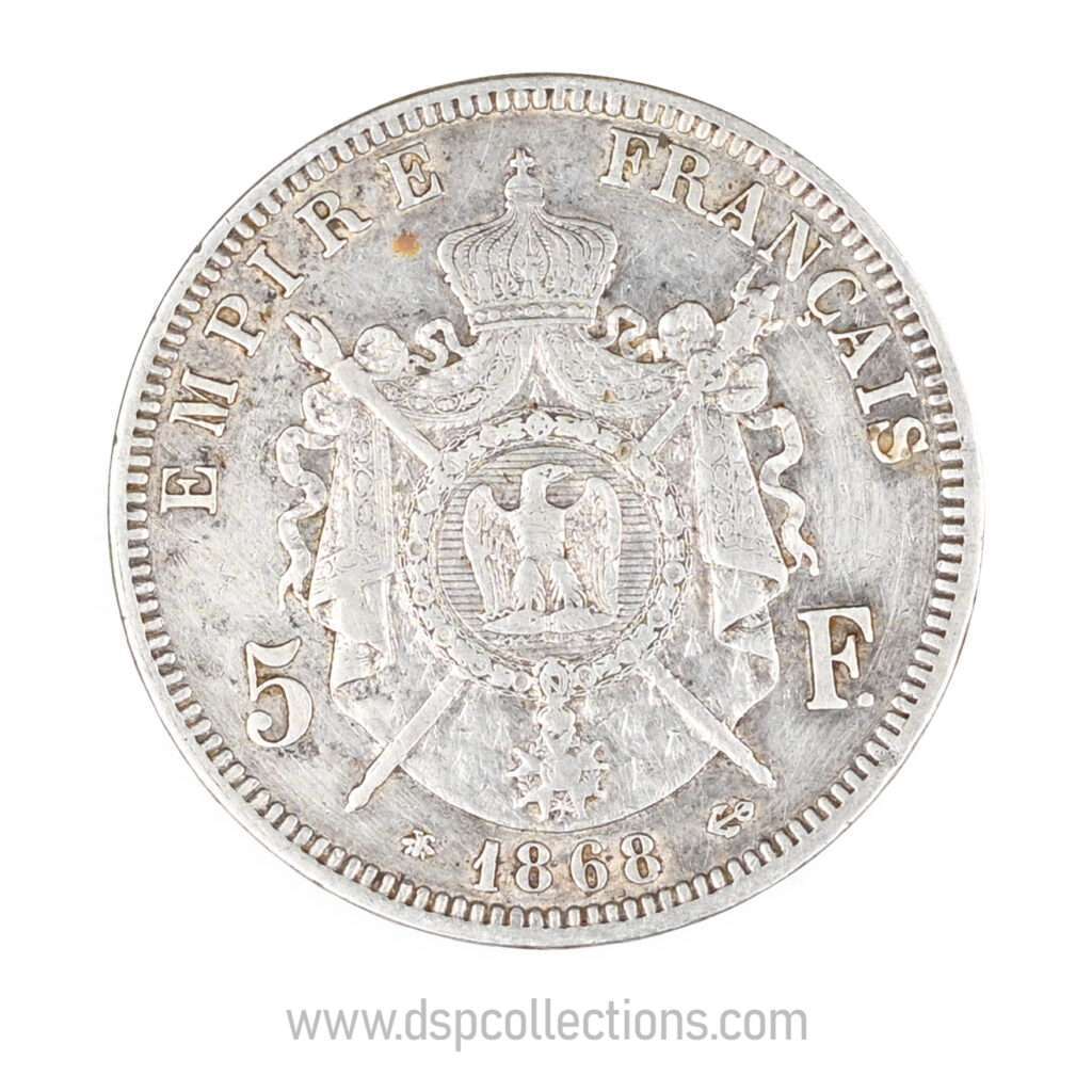 FRANCE, pièce de 5 Francs Napoléon III, 1868 A / Paris