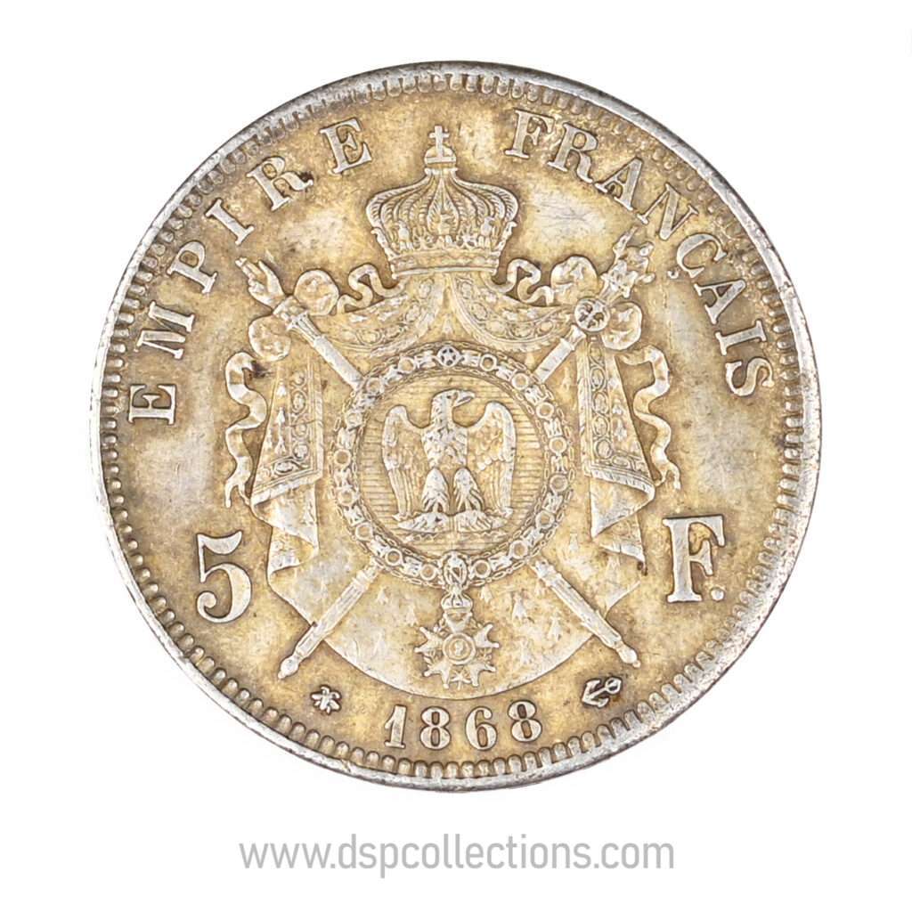 FRANCE, pièce de 5 Francs Napoléon III, 1868 A / Paris