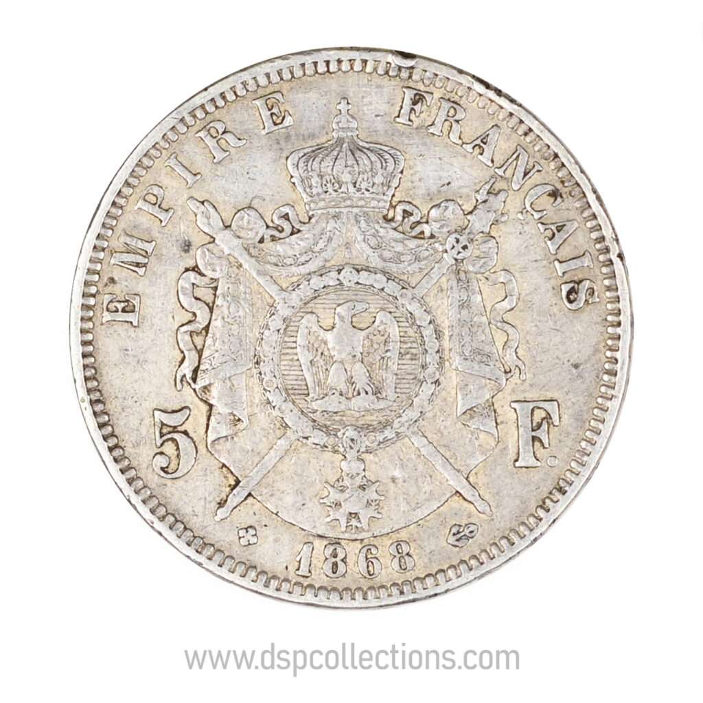 FRANCE, pièce de 5 Francs Napoléon III, 1868 BB / Strasbourg