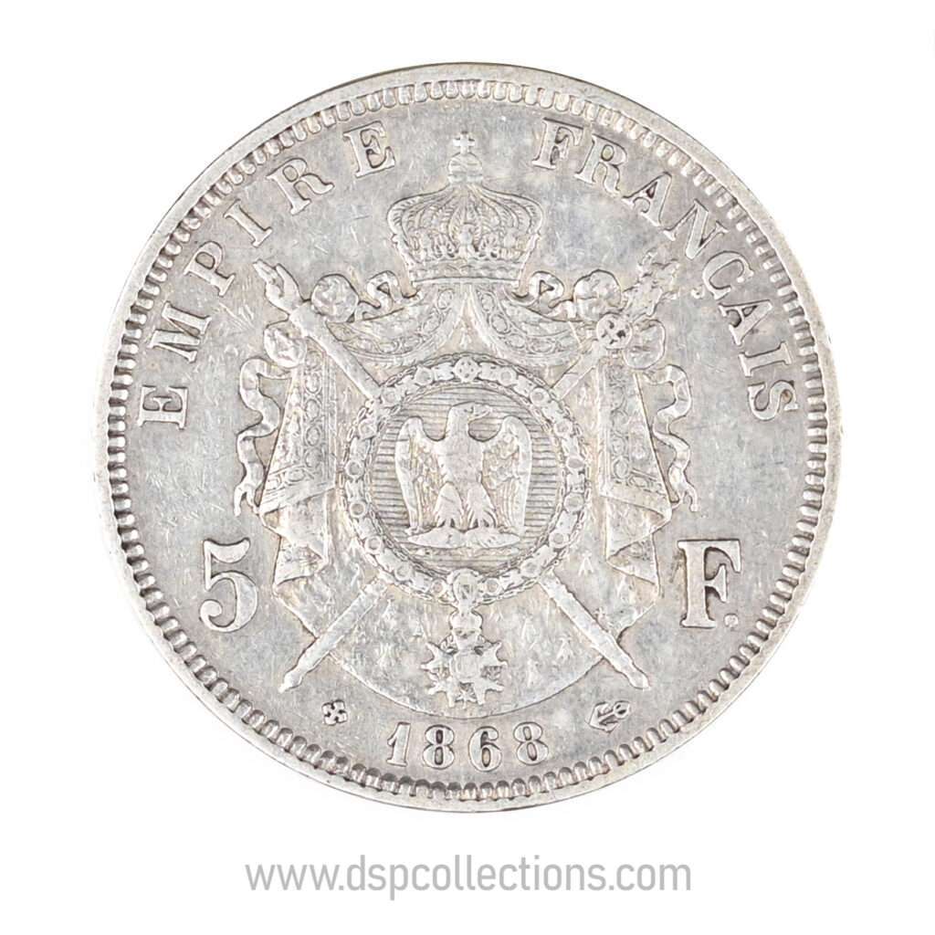 FRANCE, pièce de 5 Francs Napoléon III, 1868 BB / Strasbourg