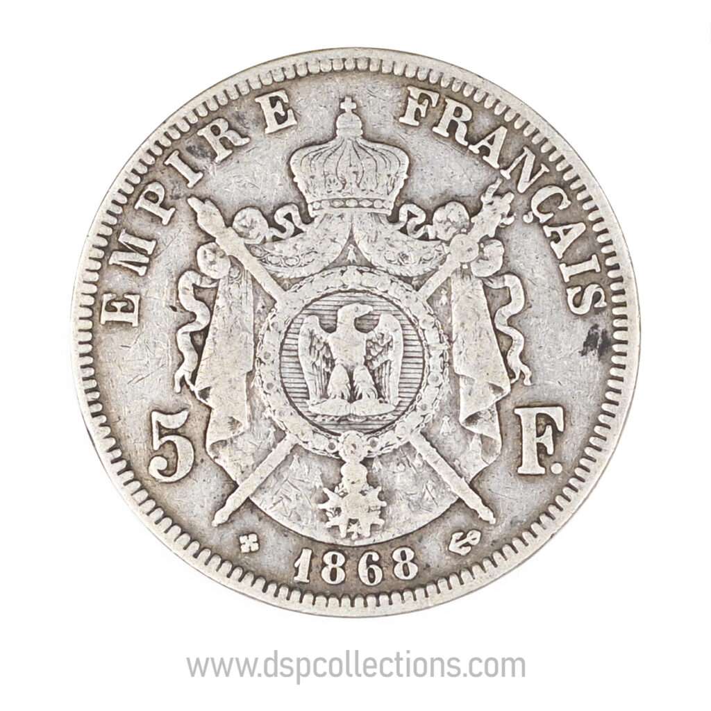 FRANCE, pièce de 5 Francs Napoléon III, 1868 BB / Strasbourg