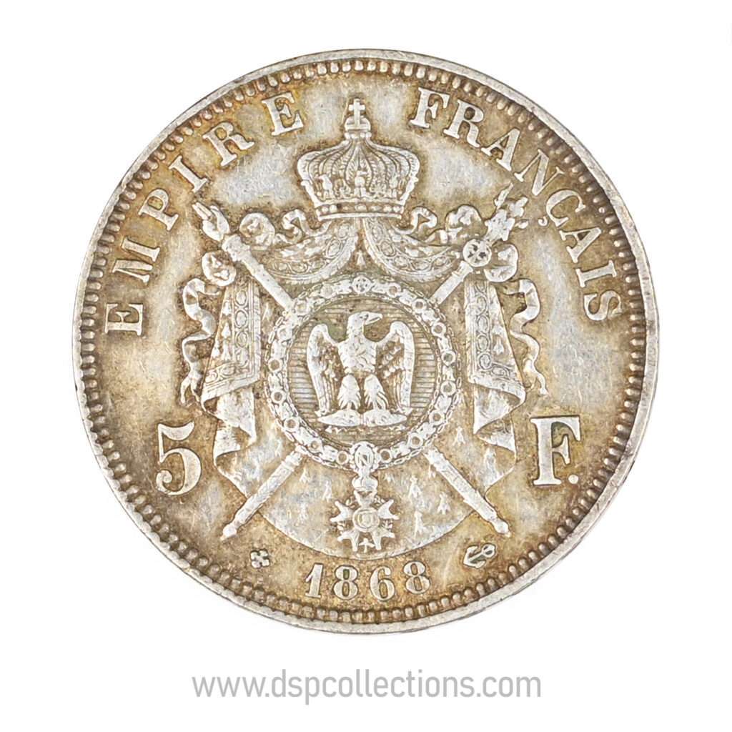 FRANCE, pièce de 5 Francs Napoléon III, 1868 BB / Strasbourg