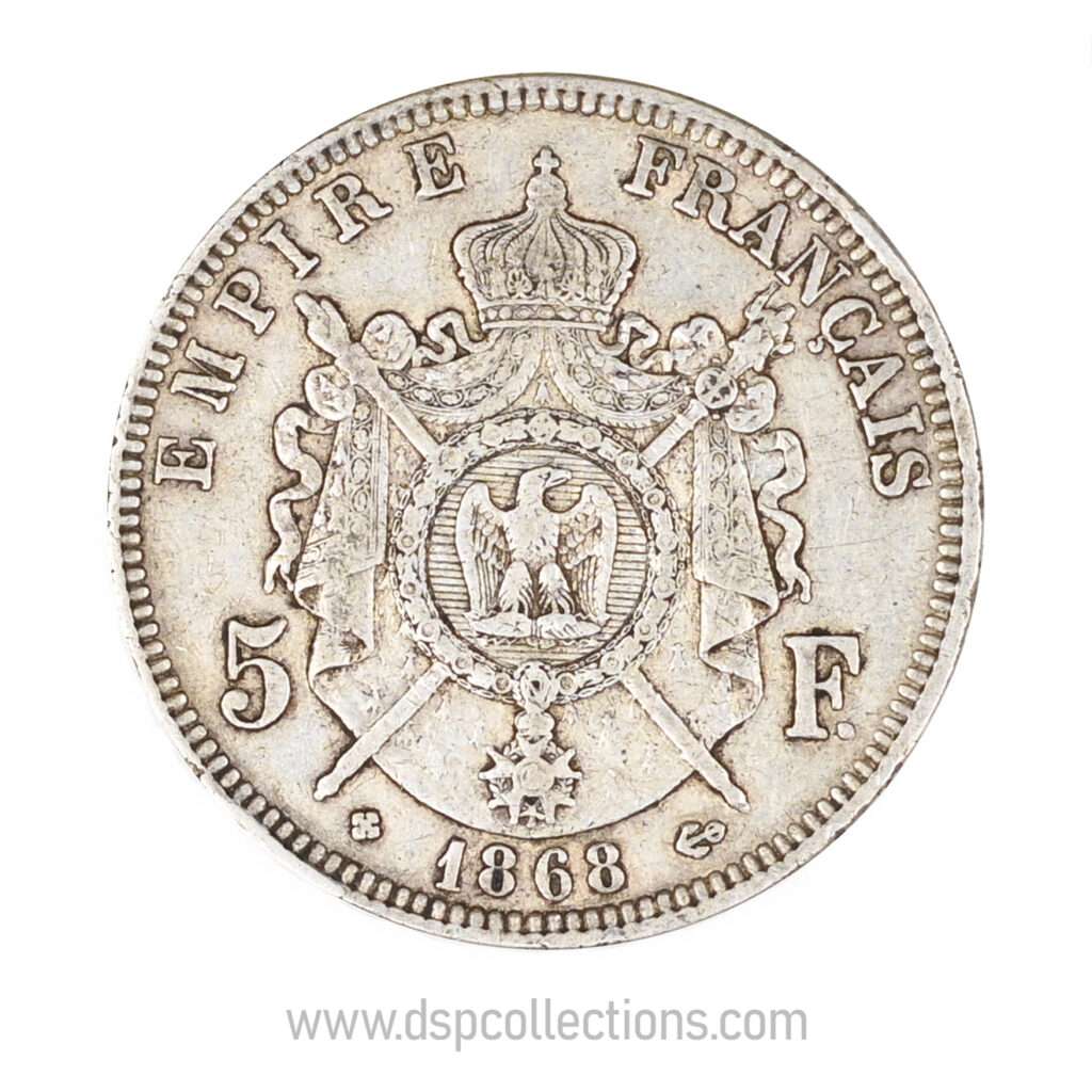 FRANCE, pièce de 5 Francs Napoléon III, 1868 BB / Strasbourg