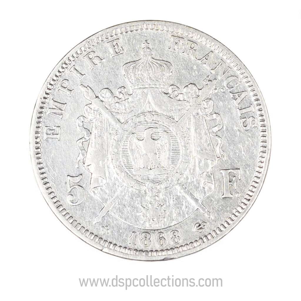 FRANCE, pièce de 5 Francs Napoléon III, 1868 BB / Strasbourg