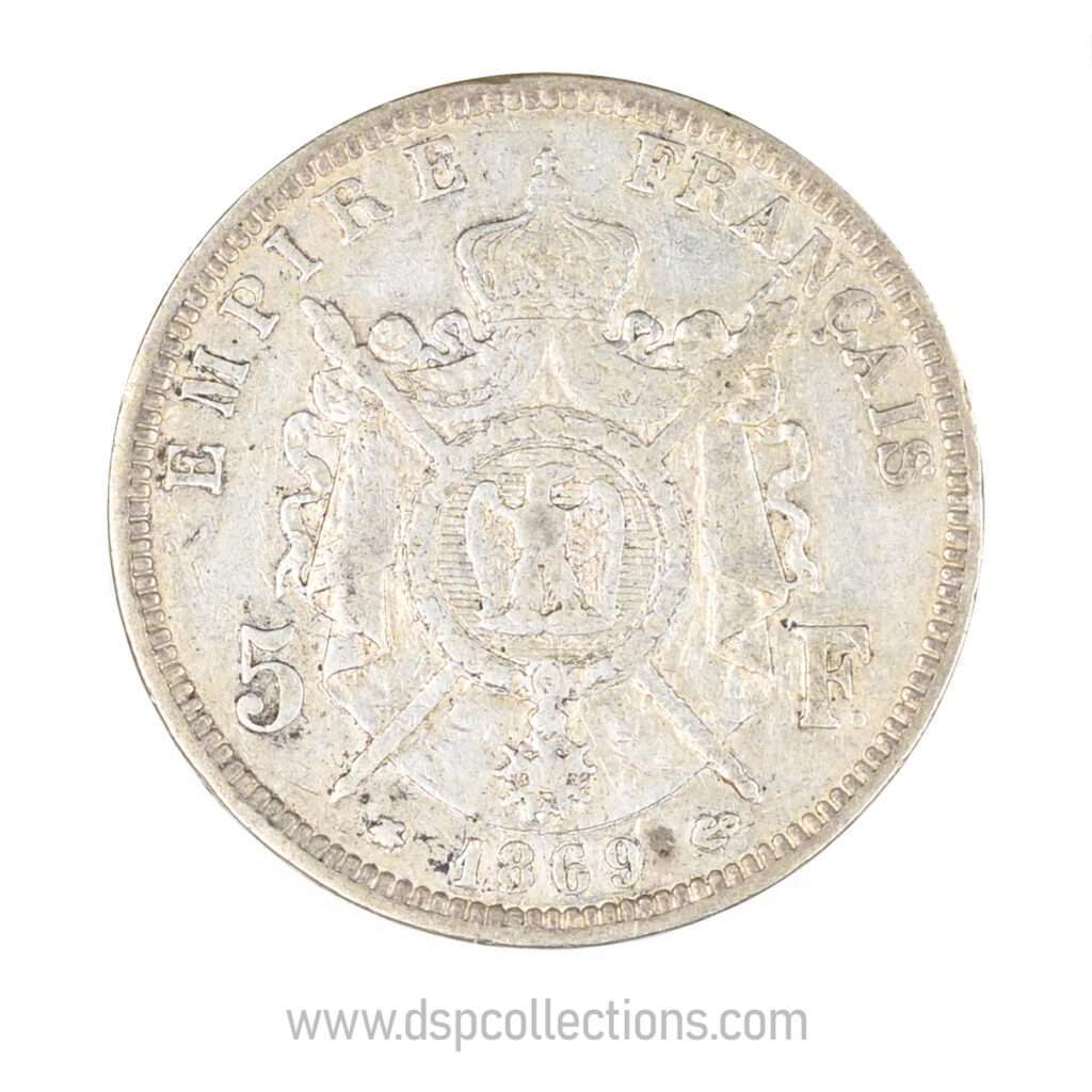 FRANCE, pièce de 5 Francs Napoléon III, 1869 A / Paris