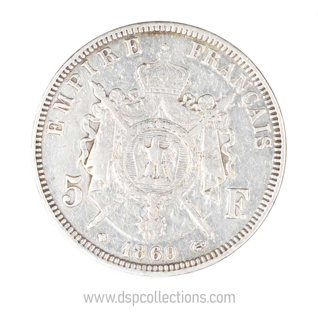 FRANCE, pièce de 5 Francs Napoléon III, 1869 BB / Strasbourg