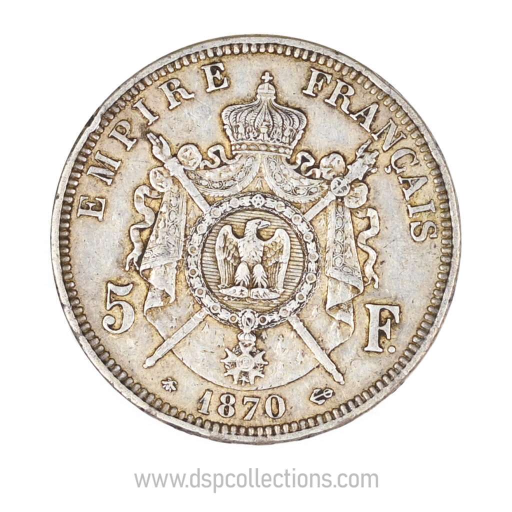 FRANCE, pièce de 5 Francs Napoléon III, 1870 A / Paris