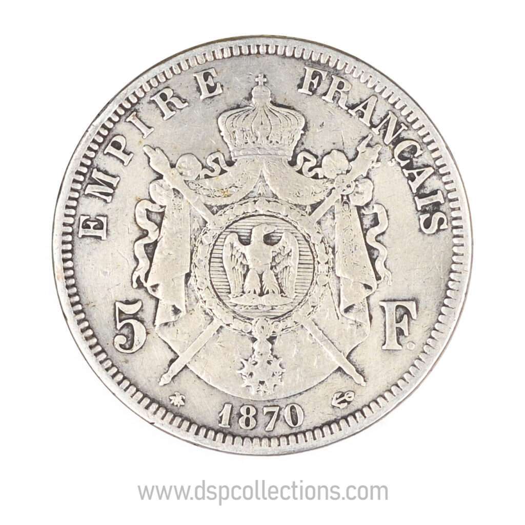 FRANCE, pièce de 5 Francs Napoléon III, 1870 A / Paris