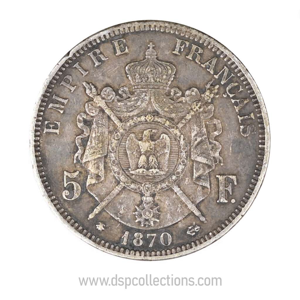 FRANCE, pièce de 5 Francs Napoléon III, 1870 A / Paris