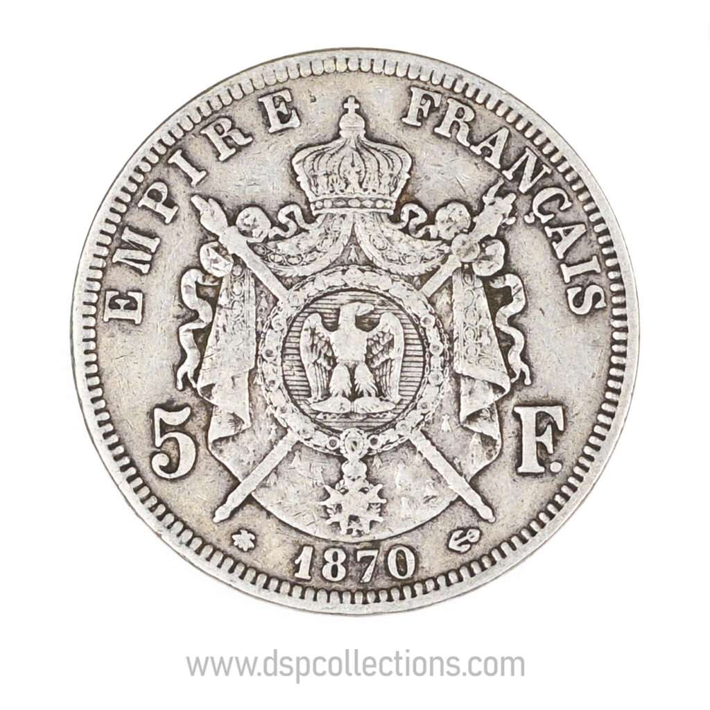 FRANCE, pièce de 5 Francs Napoléon III, 1870 A / Paris