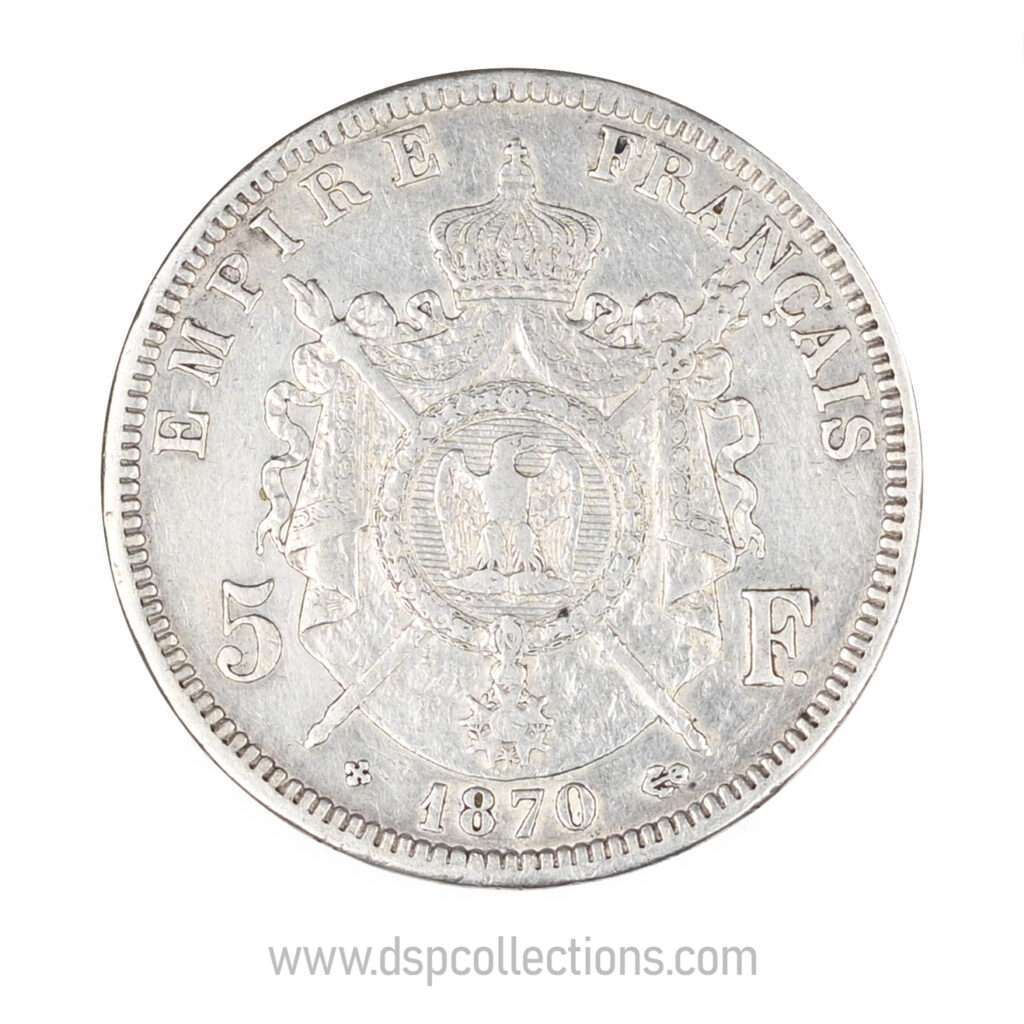 FRANCE, pièce de 5 Francs Napoléon III, 1870 BB / Strasbourg