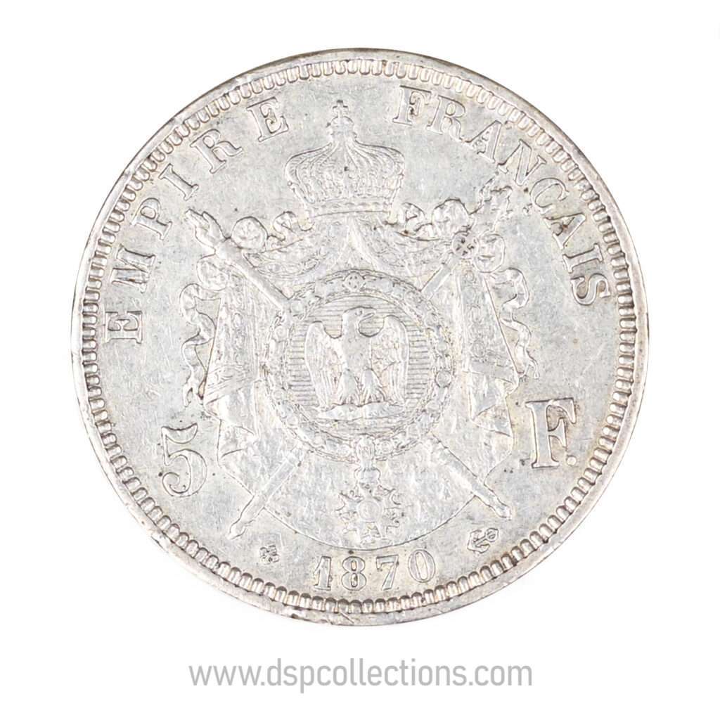 FRANCE, pièce de 5 Francs Napoléon III, 1870 BB / Strasbourg