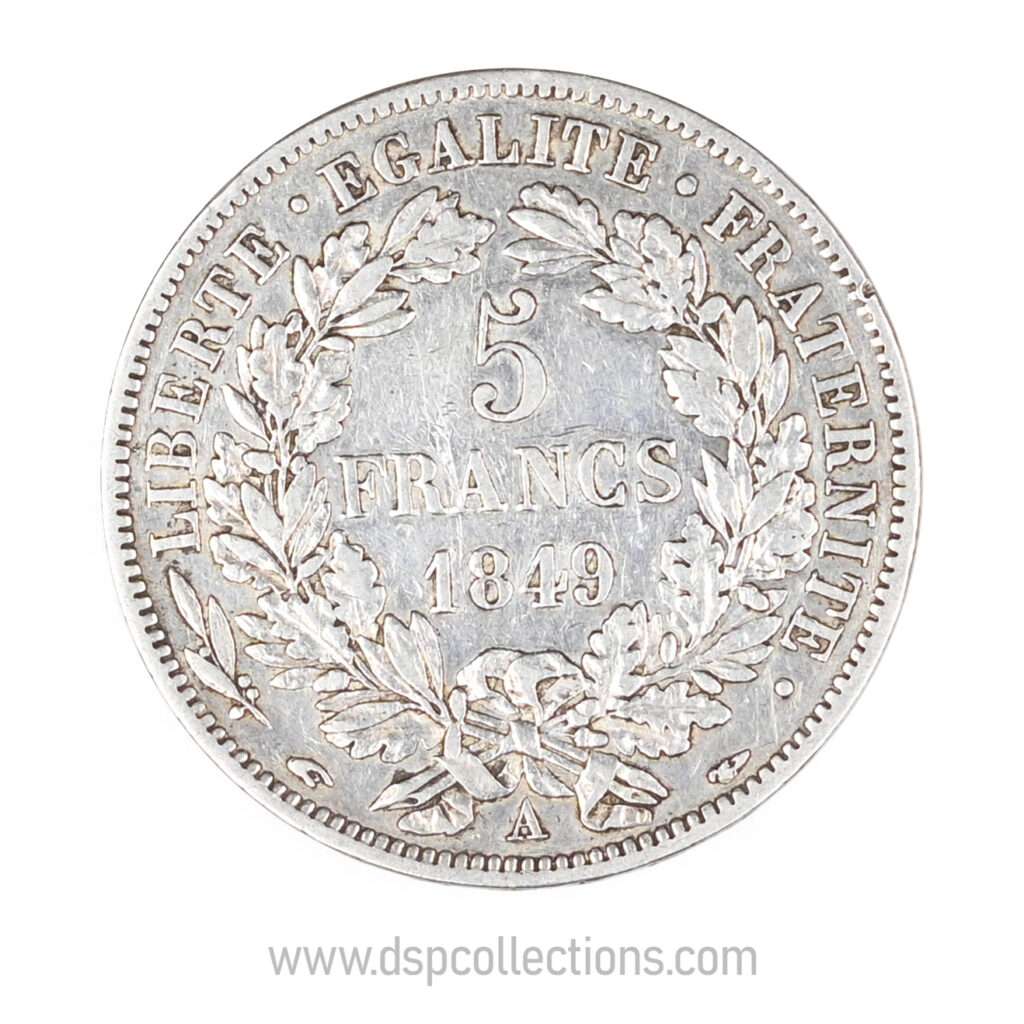 FRANCE, pièce de 5 Francs Cérès, 1849 A / Paris