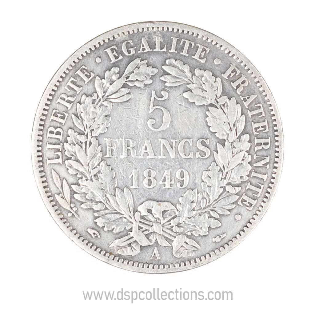 FRANCE, pièce de 5 Francs Cérès, 1849 A / Paris