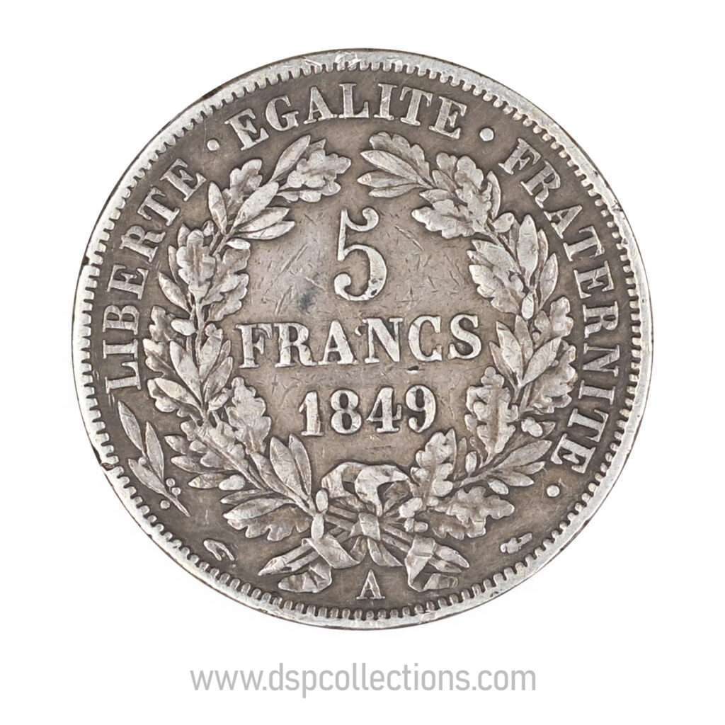 FRANCE, pièce de 5 Francs Cérès, 1849 A / Paris