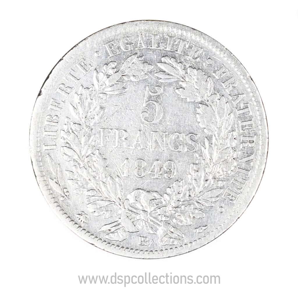 FRANCE, pièce de 5 Francs Cérès, 1849 BB / Strasbourg