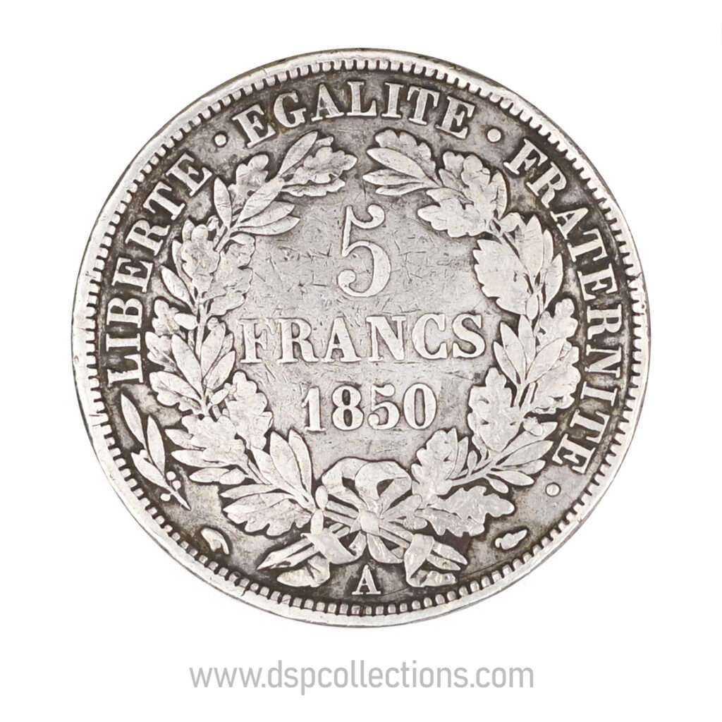 FRANCE, pièce de 5 Francs Cérès, 1850 A / Paris