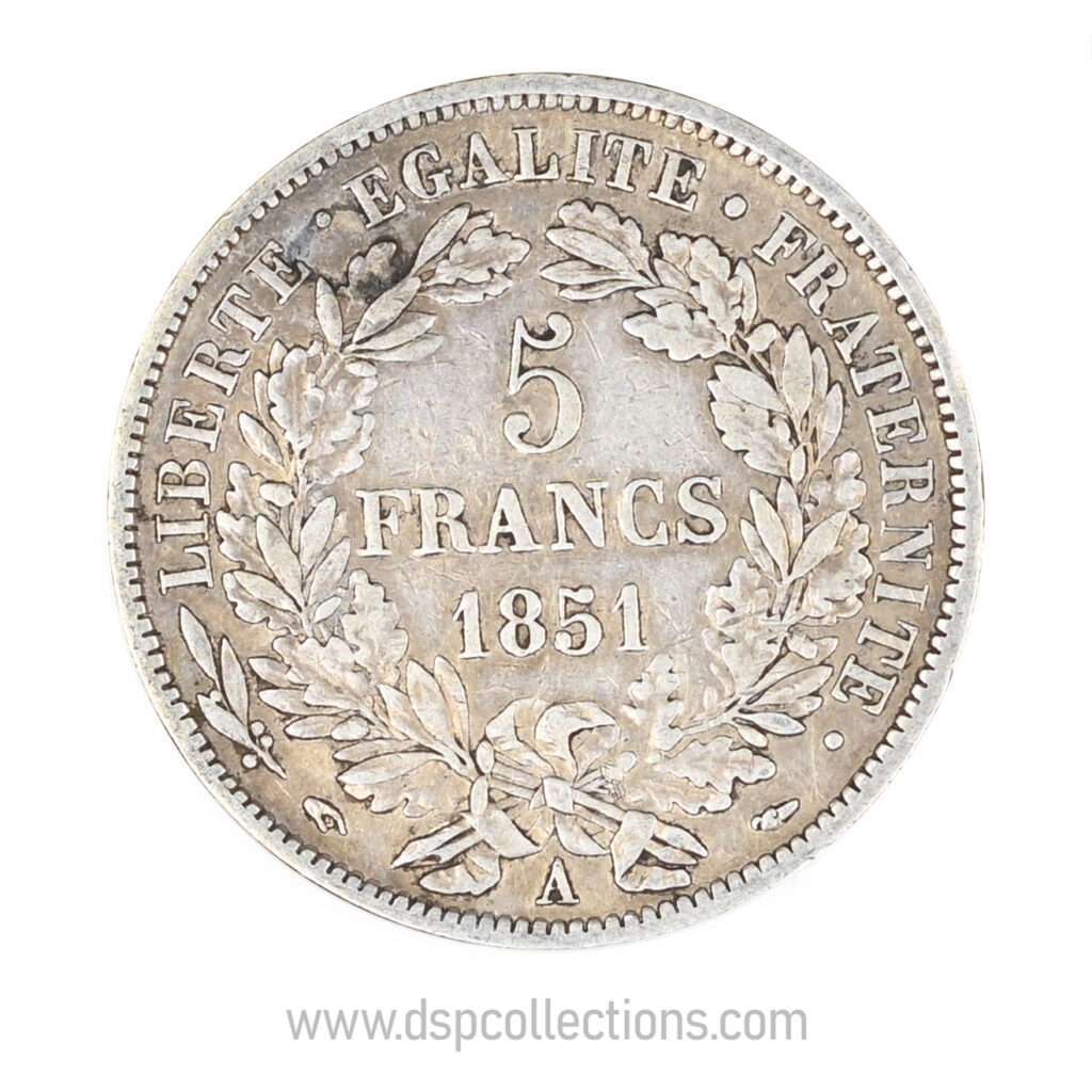 FRANCE, pièce de 5 Francs Cérès, 1851 A / Paris