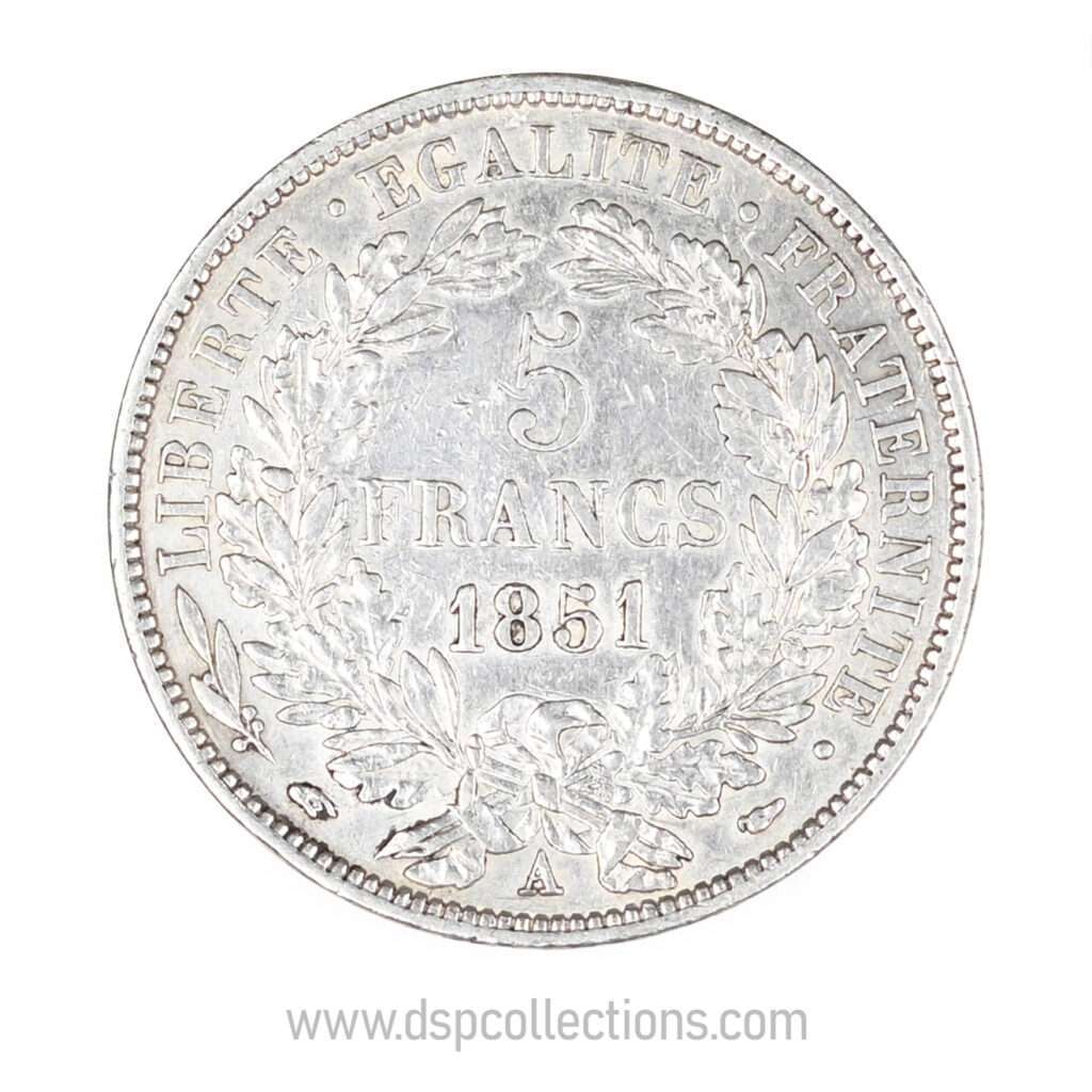 FRANCE, pièce de 5 Francs Cérès, 1851 A / Paris