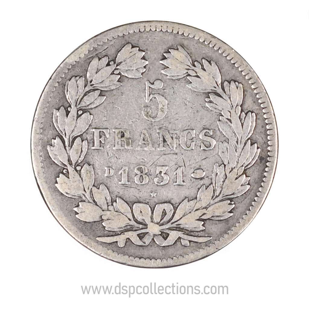 FRANCE, pièce de 5 Francs Louis Philippe Ier, 1831 D / Lyon