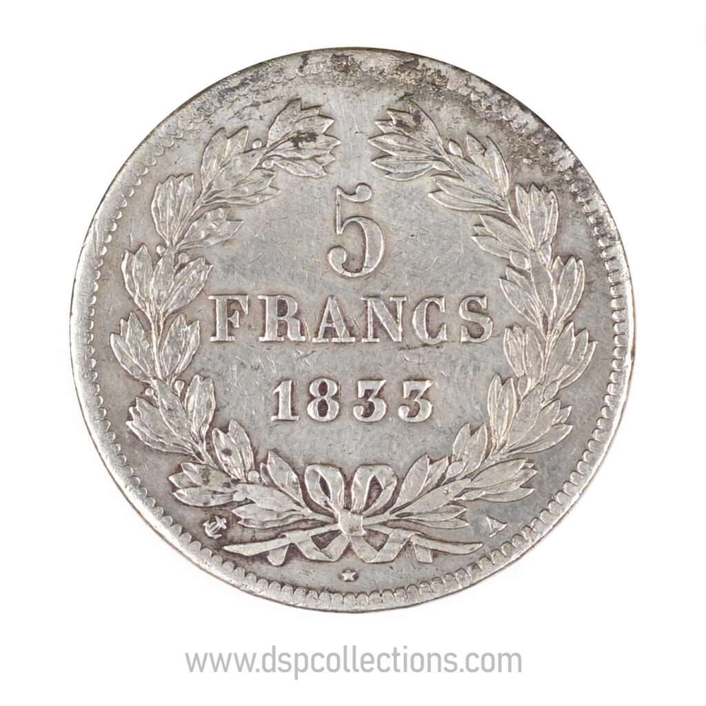 FRANCE, pièce de 5 Francs Louis Philippe Ier, 1833 A / Paris