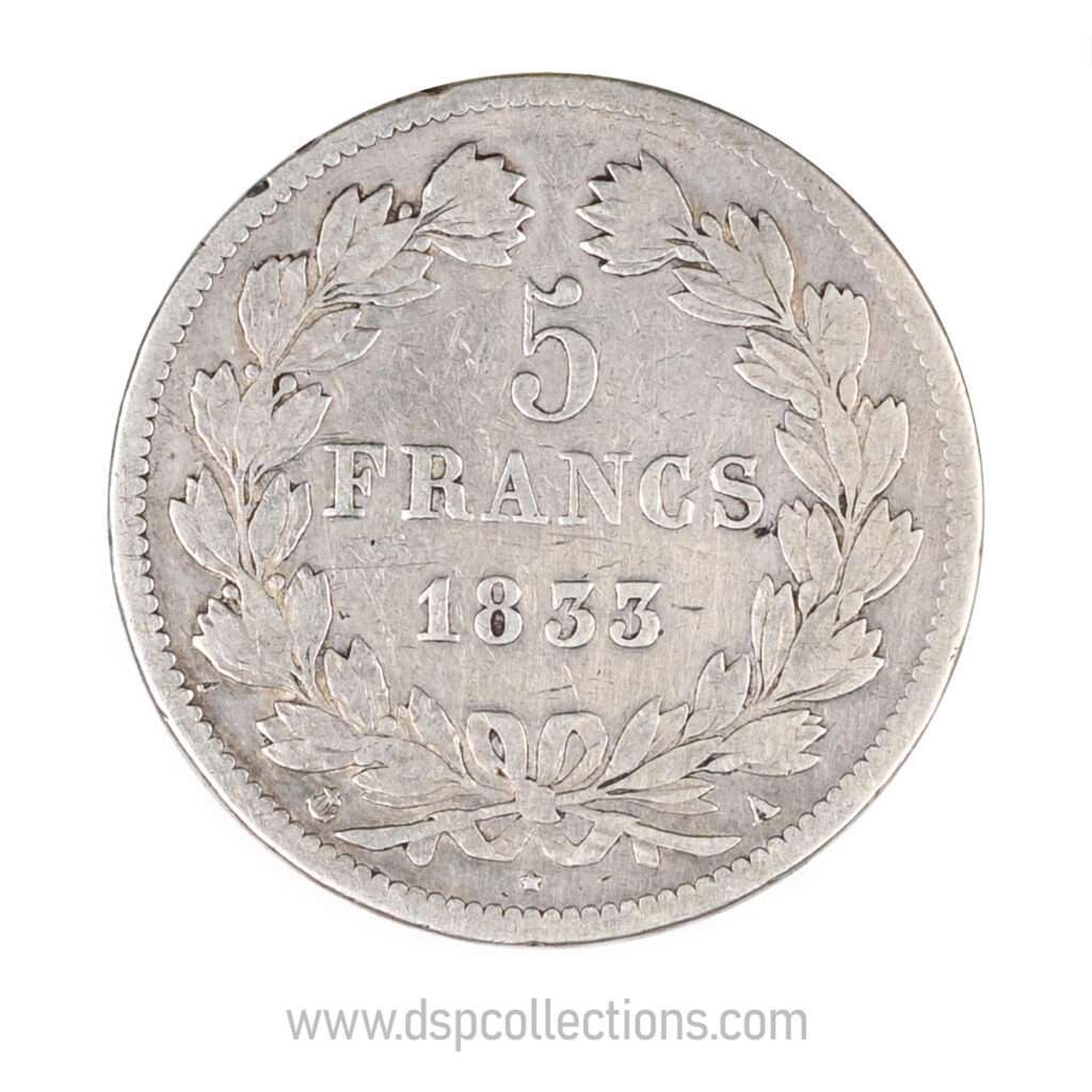 FRANCE, pièce de 5 Francs Louis Philippe Ier, 1833 A / Paris