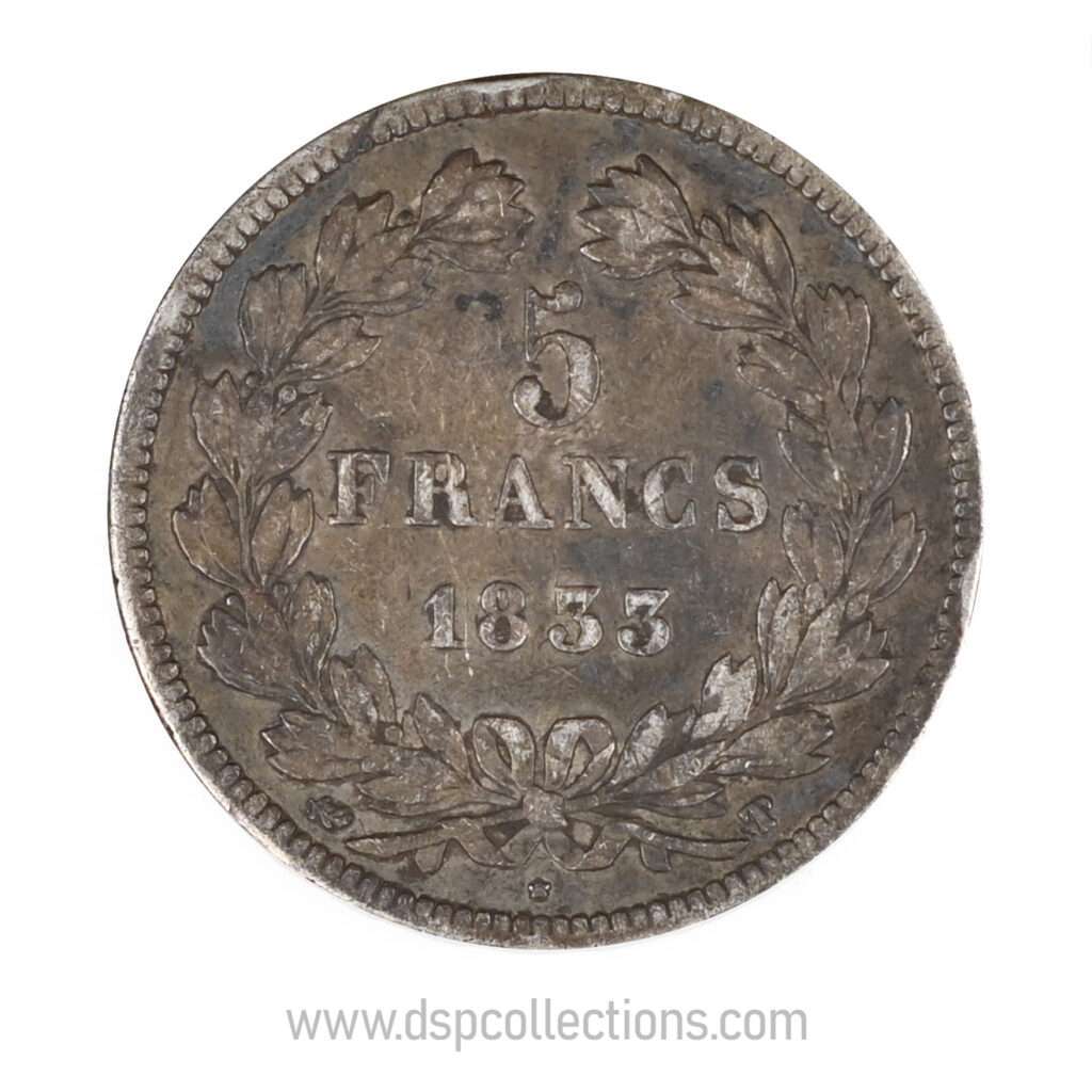 FRANCE, pièce de 5 Francs Louis Philippe Ier, 1833 T / Nantes