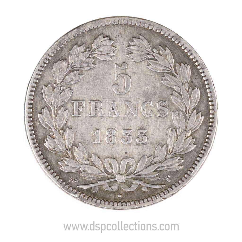 FRANCE, pièce de 5 Francs Louis Philippe Ier, 1833 T / Nantes