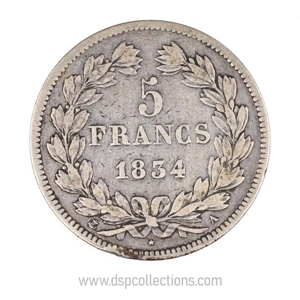 FRANCE, pièce de 5 Francs Louis Philippe Ier, 1834 A / Paris