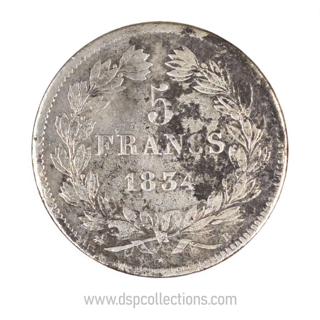 FRANCE, pièce de 5 Francs Louis Philippe Ier, 1834 B / Rouen