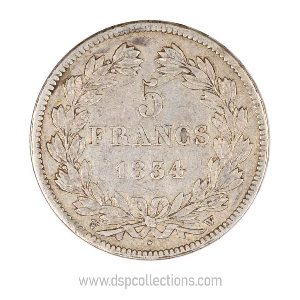 FRANCE, pièce de 5 Francs Louis Philippe Ier, 1834 W / Lille