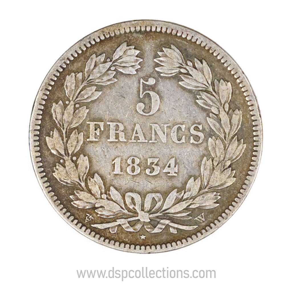 FRANCE, pièce de 5 Francs Louis Philippe Ier, 1834 W / Lille