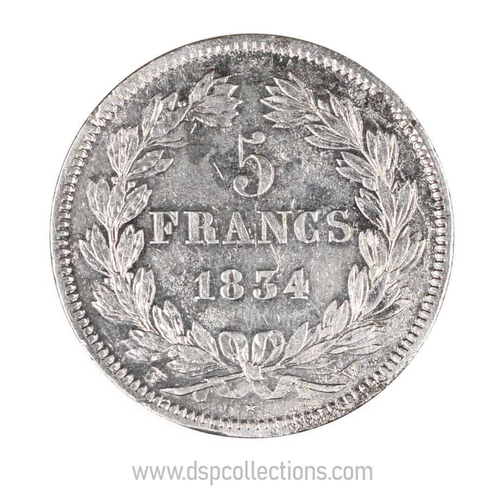 FRANCE, pièce de 5 Francs Louis Philippe Ier, 1834 W / Lille