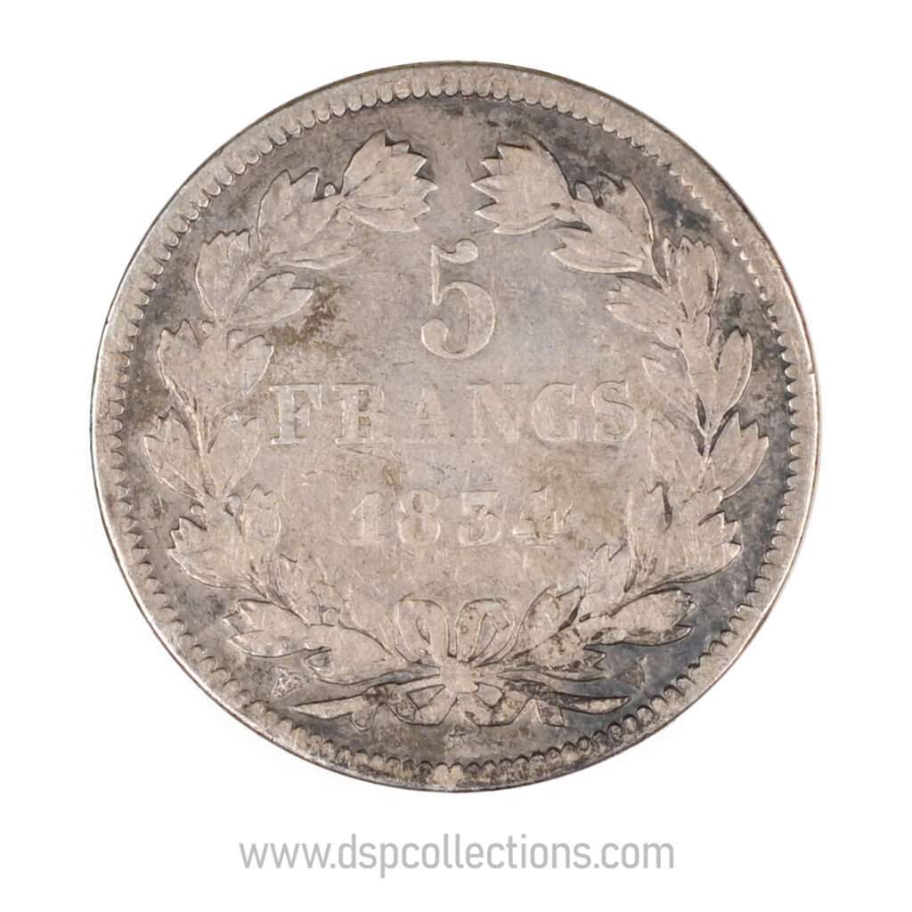 FRANCE, pièce de 5 Francs Louis Philippe Ier, 1834 W / Lille